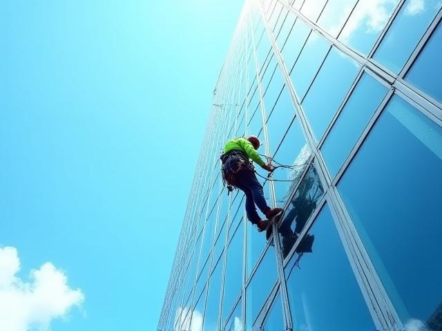 高層ビルの窓を清掃する専門家