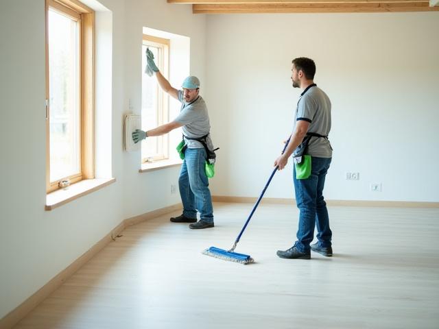 新築工事後の現場を清掃するチーム